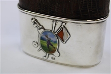 1901 Saegkill GC Won by P.B. Rossire Sterling Silver, Glass & Leather Sheath Flask w/Enameled Golfer