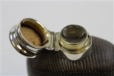 1901 Saegkill GC Won by P.B. Rossire Sterling Silver, Glass & Leather Sheath Flask w/Enameled Golfer