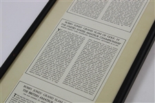 Bobby Jones Grand Slam of Golf - Tournament Synopses Framed Presentation