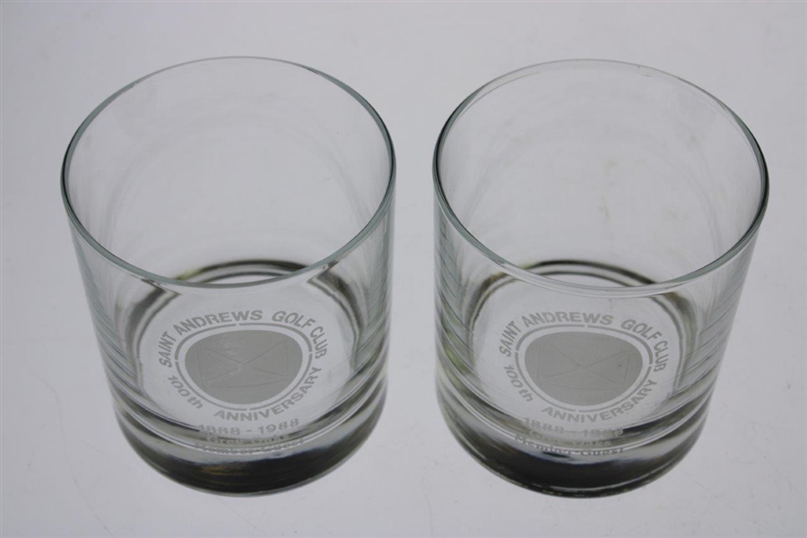 Two (2) Saint Andrew's Golf Club '1888-1988' 100th Anniversary Grey Oaks Member-Guest Logo Glasses