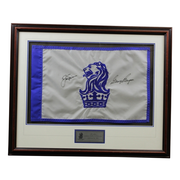 Jack Nicklaus & Gary Player Signed Lion & Crown Invitational Embroidered Flag - 2005 Framed JSA ALOA