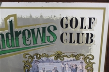 St. Andrews Golf Club - Scotland - Large Bar Mirror with Golfer Scene - Framed