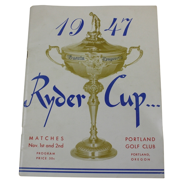 1947 Ryder Cup Matches at Portland Golf Club Official Program - Great Condition