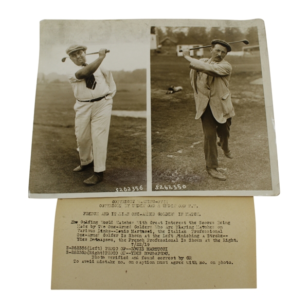 One-Armed Golfers Martucci & Dotoapzou 7/22/19 Underwood & Underwood Press Photo - Victor Forbin Collection