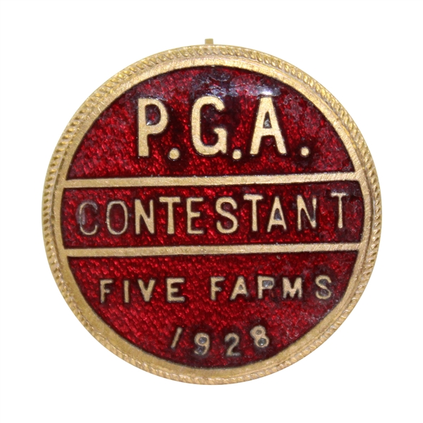 1928 PGA Championship at Baltimore CC Five Farms Course Contestant Badge - Leo Diegel Winner - Rare