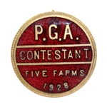1928 PGA Championship at Baltimore CC Five Farms Course Contestant Badge - Leo Diegel Winner - Rare