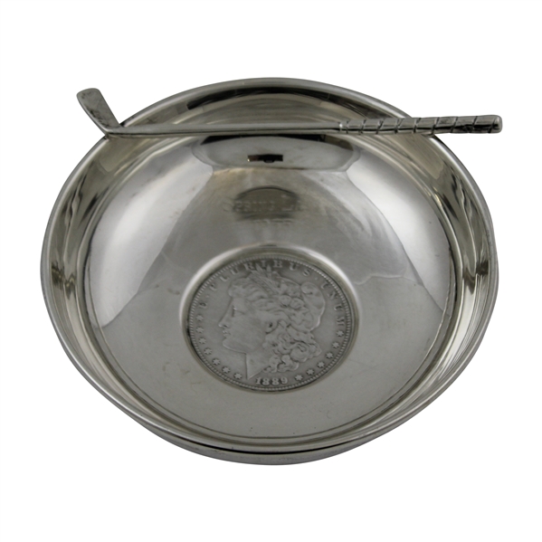1955 Spring Sterling Dish with Resting Golf Club Across Silver Dollar