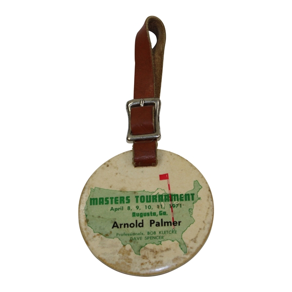 Arnold Palmers Personal 1971 Masters Tournament Used Bag Tag with Strap - Wow!