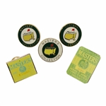 Three (3) Undated Masters Collection Pins with Two Badge Pins (1980 & 1987)