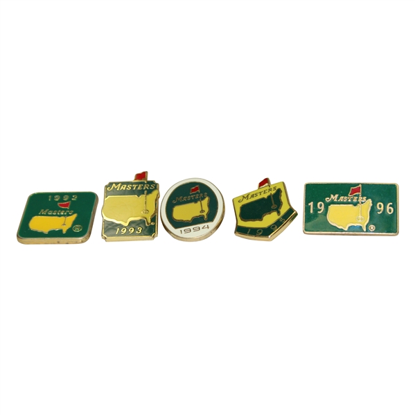 1992, 1993, 1994, 1995 & 1996 Masters Tournament Commemorative Pins