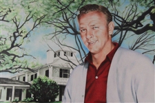 Arnold Palmer Signed Large Major Victories Golf Bag Kathy Crosse Print - Framed JSA ALOA