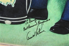 Arnold Palmer Signed Large Major Victories Golf Bag Kathy Crosse Print - Framed JSA ALOA