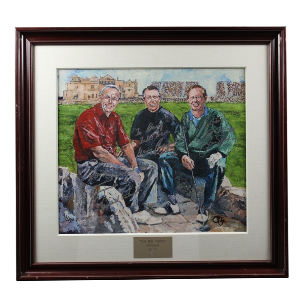 Arnie, Jack & Gary The Big Three Signed & Personalized Canvas Print - Swilken Bridge Framed