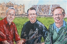 Arnie, Jack & Gary 'The Big Three' Signed & Personalized Canvas Print - Swilken Bridge Framed