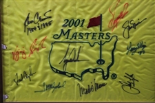 Tiger Woods Signed 2001 Masters Flag with 9 Other Masters Champs - Framed JSA ALOA