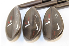 Michelle Wie's Personal Used Set of Forged 52, 56, & 60 Degree Nike VrPro Wedges with 'MW' Stamped on Head