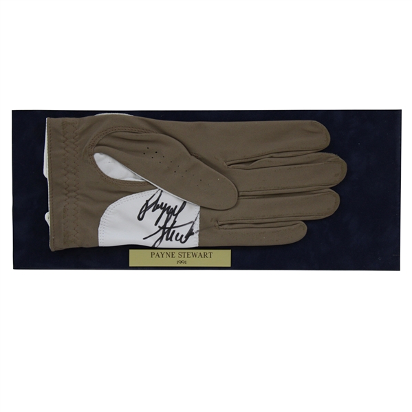 Payne Stewart Signed Golf Glove Display with 1991 Nameplate JSA ALOA