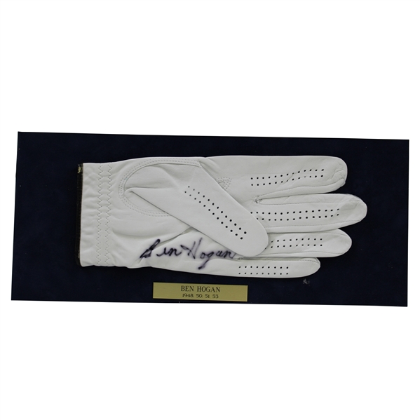 Ben Hogan Signed Golf Glove Display with 1948-50-51-53 Nameplate JSA ALOA