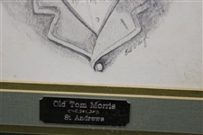 Original Old Tom Morris Pencil Drawing by Artist Bill Waugh w/Miniature Handmade Club - Framed