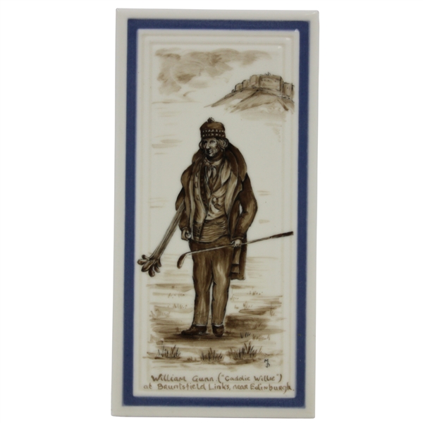 Hand Painted Ceramic Tile of Willie "Caddie Willie" Gunn at Bruntsfield Links by Artist Bill Waugh