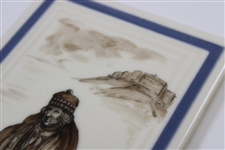 Hand Painted Ceramic Tile of Willie Caddie Willie Gunn at Bruntsfield Links by Artist Bill Waugh