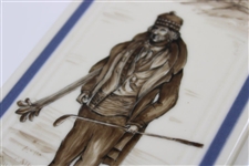 Hand Painted Ceramic Tile of Willie Caddie Willie Gunn at Bruntsfield Links by Artist Bill Waugh