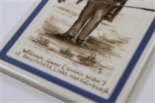 Hand Painted Ceramic Tile of Willie Caddie Willie Gunn at Bruntsfield Links by Artist Bill Waugh