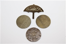 Four (4) Arnold Palmer Ball Markers - Umbrella, Latrobe (x2) & 'I Am A Member of Arnie's Army'