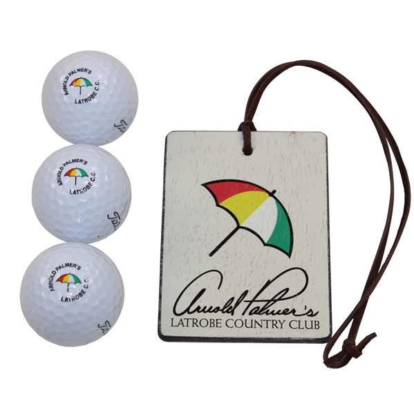 Three (3) Arnold Palmers Latrobe C.C. Logo Golf Balls with Bag Tag
