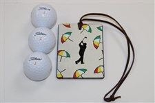 Three (3) Arnold Palmer's Latrobe C.C. Logo Golf Balls with Bag Tag