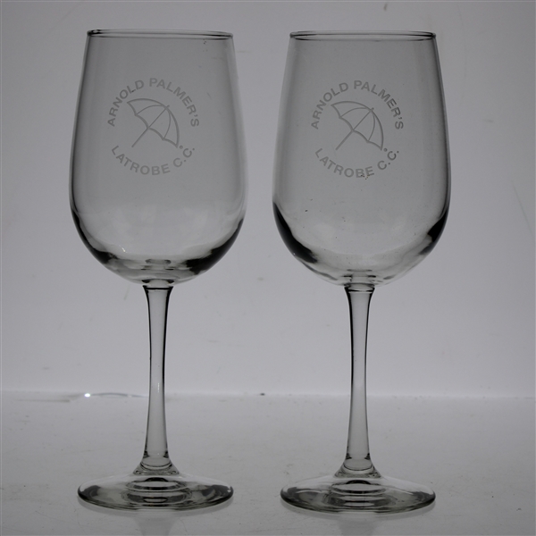 Pair of Arnold Palmers Latrobe C.C. White Wine Glasses