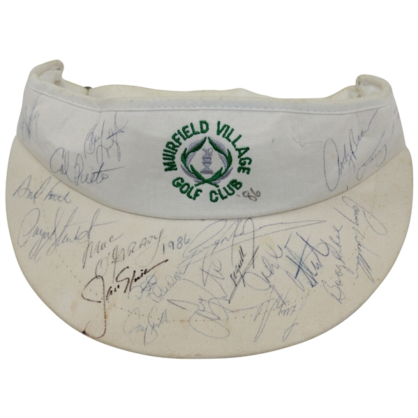 Jack Nicklaus, Payne Stewart, Greg Norman & more Signed Memorial Visor Circa 86 JSA ALOA