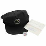 Arnold Palmer Signed Cut with Arnies Crusade Army Pin & Black Latrobe Hat