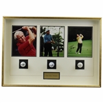 Nicklaus, Palmer, & Player Signed Golf Balls & Photos in Framed Shadow Box JSA ALOA