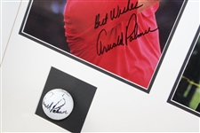 Nicklaus, Palmer, & Player Signed Golf Balls & Photos in Framed Shadow Box JSA ALOA