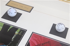 Nicklaus, Palmer, & Player Signed Golf Balls & Photos in Framed Shadow Box JSA ALOA