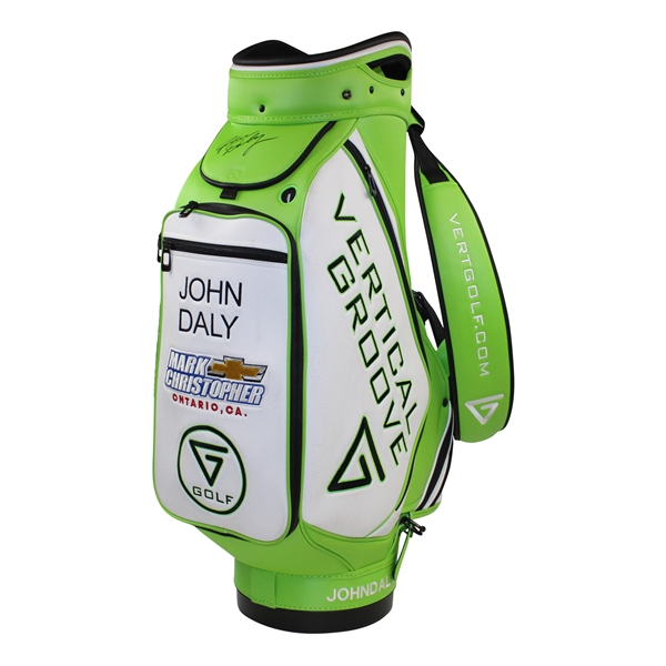 John Daly Signed Vibrant Green & White Vertical Groove Logo Full Size Golf Bag PSA #AM26959