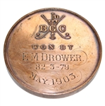 1903 Tooting Bec Golf Club Sizable Brass Medal to E.M. Drower - Medalist Competition