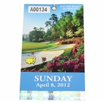 2012 Masters Tournament Sunday Ticket #A00134 - Bubba Watson Winner