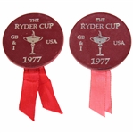 Pair of 1977 Ryder Cup Round Red Leather Lapel Pins - Collection of Donald E. Padgett