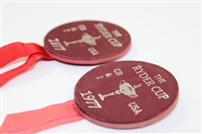 Pair of 1977 Ryder Cup Round Red Leather Lapel Pins - Collection of Donald E. Padgett