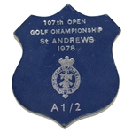 1978 OPEN Championship at St. Andrews Blue Leahter Shield Lapel Pin - Collection of Donald E. Padgett