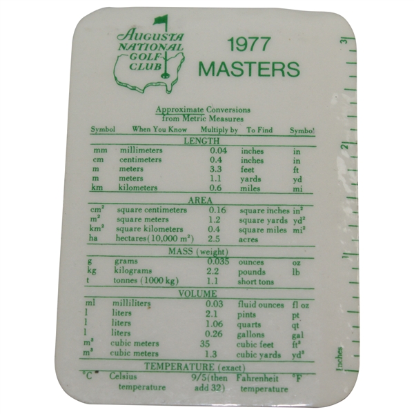 1977 Masters Tournament Commemorative Metric Conversions Card