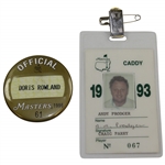 1993 Masters Tournament Caddy Badge #67: Andy Prodger & 1996 Masters Official Badge #61: Doris Rowland