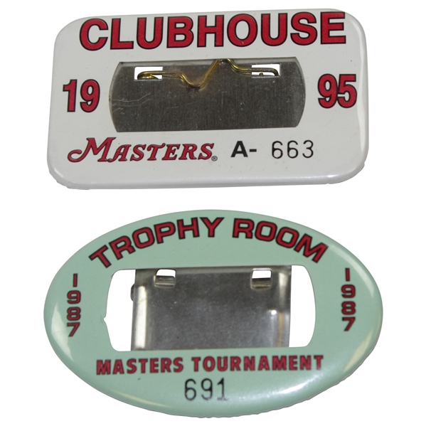 1987 Masters Trophy Room Badge & 1995 Masters Clubhouse Badge - Tigers First Masters