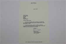 Jack Nicklaus Signed Photo Yellow Shirt Portrait with Letter - JSA ALOA
