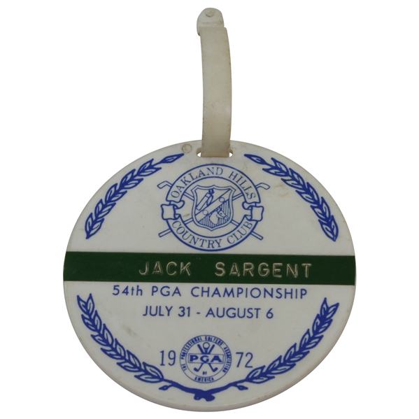 Jack Sargents 1972 PGA Championship at Oakland Hills CC Bag Tag