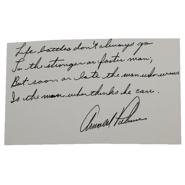 Arnold Palmer Signed Lifes Battles Quote Card JSA ALOA