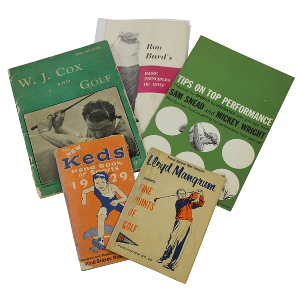 Five (5) Uncommon Golf Instructional Booklets - Mangrum, Keds, Snead/Wright, Cox & Burd