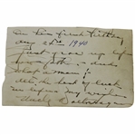 Walter Hagen Signed Handwritten Note to Nephew on Birthday - Signed Uncle Walter Hagen JSA ALOA
